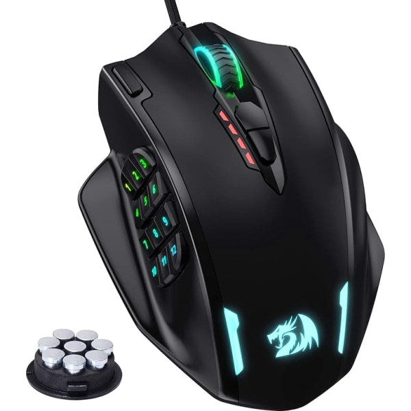 Redragon M908 Impact RGB LED MMO Maus mit Seitentasten, optische kabelgebundene Gaming-Maus mit 12.400DPI, hohe Präzision, 20 programmierbare Maustasten