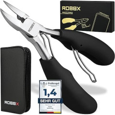 Robbx ® Professional Nail Clipper for Strong Toenails and Fingernails, Soft Grip Includes Sturdy Leather Case, Nail Scissors for Thick Nails