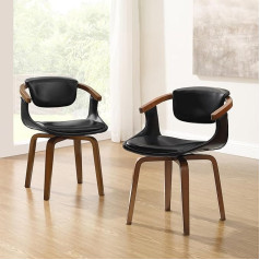 Zouron Dining Room Chairs Set of 2 Black Kitchen Chairs Faux Leather with Armrest, Dining Room Chairs Rotatable with Wooden Legs, Faux Leather Upholstered Chair, Home Office Chair, Desk Chair