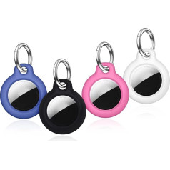 SPGUARD Airtag Key Fob [Pack of 4] Protective Case Compatible with Apple Airtag Case, GPS Air Tag Airtags Holder Keychain (Black/Powder/White/Blue)