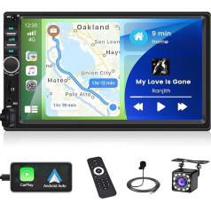 Inefala 2 DIN 7 Inch Car Radio with Carplay and Android Car, Touchscreen Car Radio with Bluetooth, Mirror Link, Support FM, USB, AUX, TF, Remote Control, Reversing Camera