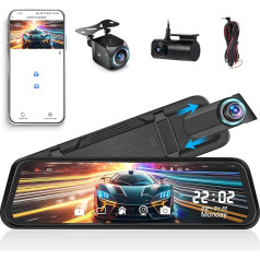 1440P Mirror Dash Cam, 3 Channels 9.66 Inch Rear View Mirror Camera Triple Mirror Dash Cam Night Vision, G-Sensor, Parking Monitoring, App Control, 24H Parking Monitor, AHD Waterproof Reversing Camera
