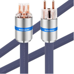 Monosaudio P902 Hi End Audiophil Power Cable 2 m Aluminium Foil Shielding, 2-Pin HiFi OFC Socket Power Cable AC IEC C15 17 mm Euro Schuko Plug IEC C15 for DVD/Amplifier/Decoder/Subwoofer/AMP