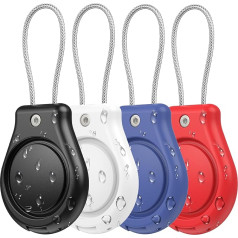 Airtag Keyring, Airtag Pendant, Waterproof for Apple Airtag, Apple Pendant with Steel Cable, Airtag Case Robust for Luggage Tags (Black/White/Blue/Red, Pack of 4)