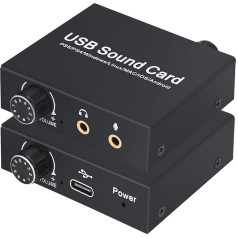 USB Sound Card External Tendak Stereo Sound Card USB Audio Adapter with 3.5 mm Headphones and Microphone Port, Volume Control, Bass Adjustment for PS5, PC, Laptops, Desktops, Windows, Mac, Linux