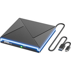 External CD DVD Drive with RGB, USB 3.0 & USB-C CD/DVD Drive External, CD DVD +/-RW ROM Burner Optical External DVD Drive for Laptop, PC, Desktop, MacBook, iMac, Windows 11/10/8/7/XP/Linux/MacOS