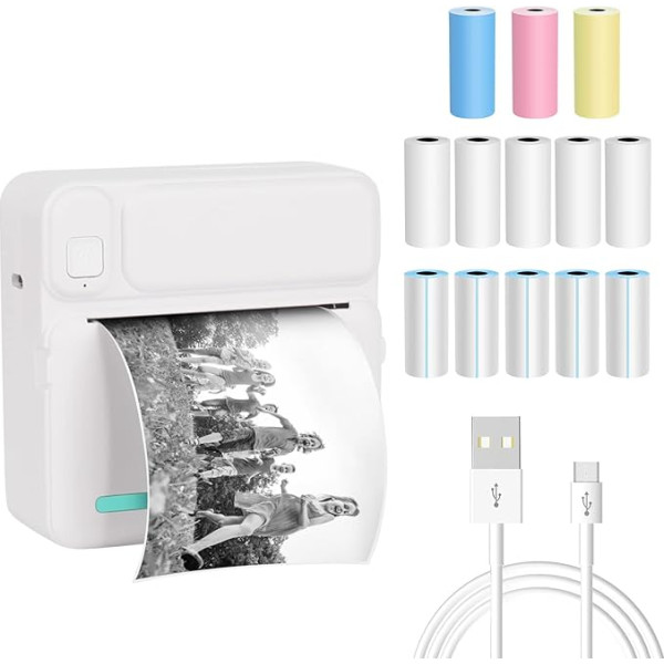 Jooheli Portable Mini Photo Printer, Mini Printer Pocket Printer, Pocket Thermal Printer, Thermal Photo Printer with 14 Rolls of Printer Paper, Wireless Photo Printer Compatible with Android and iOS