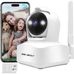 GENBOLT 3G / 4G LTE Indoor Surveillance Camera with SIM Card, 2.5K Spotlight Surveillance IP Camera without WiFi, Cellular CCTV Cameras with Humanoid Detection, Pan Tilt Auto Tracking Colour Night