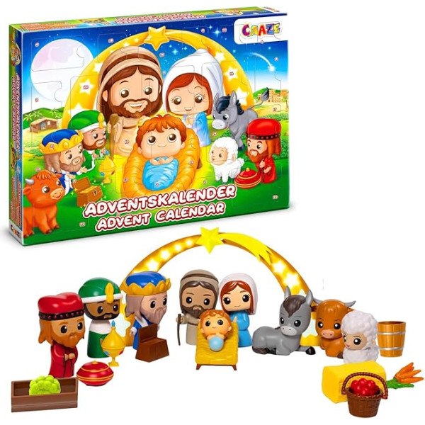 CRAZE Children's Advent Calendar, Nativity Scene Play Set for Children with Toy Figures Set, Toy Advent Calendar from 3 Years