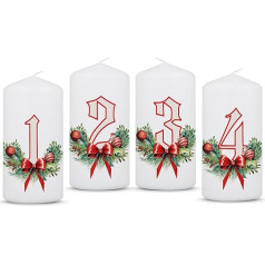 GRAVURZEILE Printed Small Christmas Candle - Advent Floral - Small Candles in Set of 4 for Advent Wreath - Decoration for Christmas - Gift for Him and Her - Pillar Candle 120/58 mm