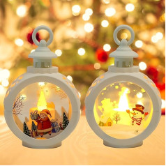 Christmas Decoration Lantern Christmas Lantern with LED Light, Pack of 2 Christmas Decoration Illuminated Lantern Christmas, Flameless Christmas Candles, Height 12 cm, for Christmas, Garden, Balcony