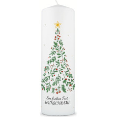 GRAVURZEILE Printed Christmas Candle - Christmas Tree - Personalised with Name and Desired Text - Table Decoration for Christmas - Gifts for Him and Her - High-Quality Pillar Candle 250/80 mm