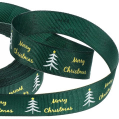 6ft Wide Christmas Grosgrain Ribbon Printed Christmas Cake Ribbon Wide Wired Christmas Ribbon Christmas Wreath Ribbon for Cards Party Decorations 1 Inch Wide (Green, Pine Tree)
