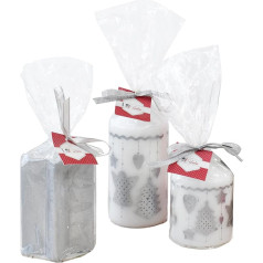 Set of three silver star candles for Christmas