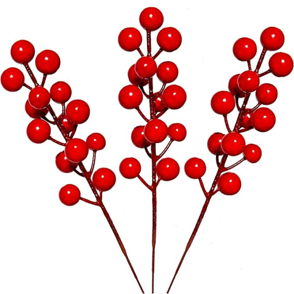 Whaline Artificial Berry Stems for Christmas Red Berries 21cm Christmas Wreath Decoration Accessories for Garland Christmas Tree Craft Gift Home Wedding Holiday Party 12 Pack