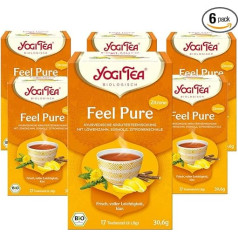 YOGI TEA Feel Pure Ayurvedic Organic Spice Tea, Naturally Caffeine-Free, with Dandelion, Licorice and Lemon Peel - 6 x 17 Bags (102 Tea Bags in Total)