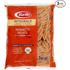 Barilla Whole Grain Pasta Pennette Rigate Integrale - Pack of 3 (3 x 1 kg)
