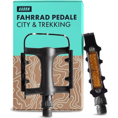 AARON City Bicycle Pedals with Non-Slip Rubber Grip and Sealed Industrial Ball Bearing, Trekking Pedals with Reflectors for E-Bike, Trekking Bike, City Bike, Silver/Black