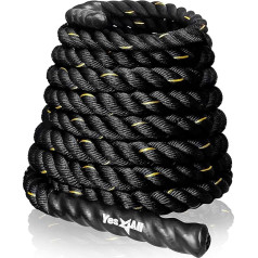 Yes4All Battle Rope 9 m/12 m/15 m Length – 38 mm/50 mm Diameter, Training Rope, Exercise Rope with Protective Cover – Steel Anchor & Straps Including Training Rope Poly Dacron