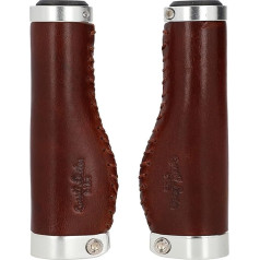 Gusti Phil A. Leather Handlebar Grip, Bicycle Handle, Brown Leather, Metal Ring, Shiny Silver