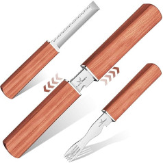 TAN REN Camping Cutlery Set 1 People, 2 Pieces Stainless Steel Camping Cutlery Set, Camping Cutlery 2-in-1, Outdoor Picnic Dining Cutlery Travel Cutlery Set Made of Knife, Fork for Travel, Hiking