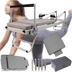 B, Reformer Pilates Machine Set, Multifunctional Foldable Pilates Reformer Machine for Home Training, Pilates Training Equipment with Square Box and Jumping Board