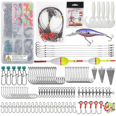 SILANON Saltwater Surf Fishing Tackle Set, 161 Pieces Fishing Lure Rigs Saltwater Bait Wire Leaders Sinker Weight Hooks Swivels Beach Equipment Accessories