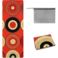 lcndlsoe Yoga Mat, Non-Slip Yoga Mat, Towel for Hot Yoga, Portable and Foldable Yoga Mat with Storage Bag for Home Fitness and Pilates, 180 x 68 cm, Red Record Pattern
