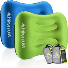 HIKENTURE Camping Pillow, Inflatable Travel Pillow, Lightweight and Ergonomic, Neck Pillow for Camping, Travel, Outdoor, Inflatable Travel Neck Pillow, Blue, Green, Orange, Dark blue and green,