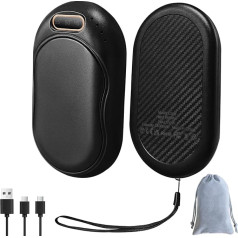 Hand Warmer, Rechargeable Black Hand Warmer, Portable Hand Warmer Set of 2, 3 Stage Heating, Ultralight and Ultra Thin, Reusable, Suitable for Outdoor Activities, Winter Gift