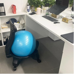 Balance Ball Chair Office Ball Chair for Correct Posture of Adults, Rollable Balance Gymnastics Ball Chair for Desks - Ergonomic Back Support, Blue, Burst Resistant Ball Seat with Air PU