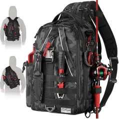 Ghosthorn Fishing Backpack Tackle Sling Bag - Fishing Backpack with Rod Holder - Fishing Box Fly Fishing Gifts for Men and Women, F: Large (41.9 x 29 x 13.7 cm) - Incognito Camouflage