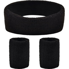 BLMHTWO Pack of 3 Sweatbands, Sweatband Black Sweatband Set, Moisture Regulation, Sports Headbands for Men and Women, Elastic Sweatband for Gym, Yoga, Football, Tennis, Running (Black)
