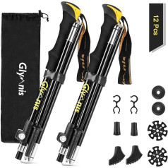 Glymnis Wanderstöcke aus Aluminium 7075, verstellbar von 36 bis 130 cm und Verschluss durch 4 Paar Gummipuffer für die Verpackung von Trekking