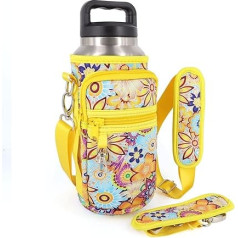 AJLTPA Water Bottle Holder Shoulder Bag Tote Bag Insulated with Padded Strap and 2 Pockets for Hiking Camping, Bright floral design