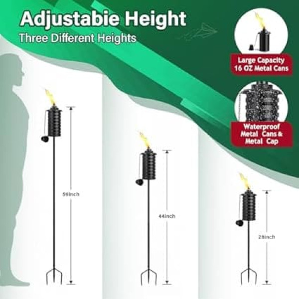 SNOGSWOG Citronella Torches for Outdoor Use, Set of 6, 453.6 g Outdoor Garden Torches with 3 Prongs Ground Spike, 59 Inch Metal Torch for Garden Decor, Outdoor Torches for Backyard, Garden, Patio