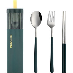 DEVICO Travel Utensils with Case, Stainless Steel Reusable Camping Cutlery Set for Lunch Box, Portable Cutlery Set with Fork, Spoon, Chopsticks (Dark Green)