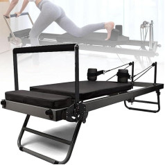 lwjunmm Pilates Reformer Machine, Foldable Pilates Machine Equipment for Home, Suitable for Beginners and Advanced, Black Spring Type