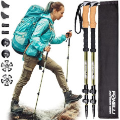 Foxelli Carbon Fiber Trekking Poles - Lightweight Folding Hiking Poles, Shock Absorbing Hiking Poles with Natural Cork Handles, Folding Locks, 4 Seasons/Terrain Accessories and Carry Bag