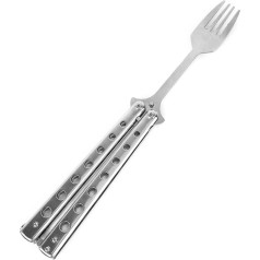 Metal Folding Balisong Trainer Spoon Fork Butterfly Knife Play Safety Exercise Trainer Camping Crockery Spain Fork
