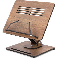 Vigo Wood Book Stand for Reading 360° Adjustable Wooden Laptop Stand Cookbook Holder Music Stand with Multiple Height Angles and Foldable Design Includes Side Clamps