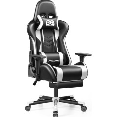 OneGame Gaming Chair, Ergonomic Computer Chair, PU Racing Chair with Footrest, PC Office Chair with Headrest and Lumbar Cushion, 150 kg (Black/White)