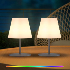 GGII Pack of 2 Table Lamps, Portable Waterproof Night Light for Living Room, Patio and Camping, Dimmable, Warm White & RGB Colour Changing, Bedside Lamp, Desk Lamp, Battery Operated & Wireless