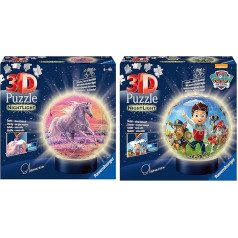 Ravensburger 3D Puzzle 11843, Nightlight Puzzle Ball Horses on the Beach, 72 Pieces - from 6 Years & 3D Puzzle 11842, Nightlight Puzzle Ball Paw Patrol, 72 Pieces, from 6 Years