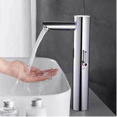 Fyeer Bathroom Tap with Infrared Automatic Sensor Non-Contact Washbasin Mixer Tap for Bathroom Tap Sink, High Body Modern Mixer Taps Brass Chrome-Plated