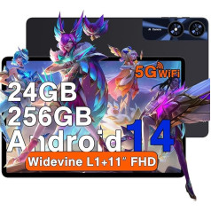 UJJ Tablet Android 14 Tablet 11 Inch with 24GB RAM 256GB ROM TF 1TB, Octa-Core 2.0 GHz, 5G WiFi, Bluetooth 5.0, Tablet Widevine L1, 5MP+13MP, 8000mAh, Face Detection, GPS, Tablet with Case, Black