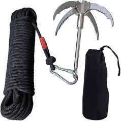 Grappling Hook, Grappling Hook with Rope, Stainless Steel Survival Claw with Multifunctional Climbing Rope for Outdoor Climbing, Foldable Climbing Hook with 20 m Auxiliary Rope for Outdoor Recovery