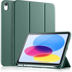 Vobafe Case Compatible with iPad 10 Generation 2022, Flexible TPU Back, Shockproof Protective Case with Pen Holder for iPad 10th Gen 10.9 Inches, Car Sleep/Wake, Pine Green
