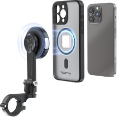 TELESIN° Motorcycle Phone Mount, Magnetic Motorcycle Phone Mount with Vibration Damper & Metal Buckle [One-Click Unlock] Fit iPhone 15 Pro Max with Magnetic Phone Case for 25&28mm