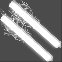 Viugreum 2 Pack 30 W Wet Room Light LED 90 cm 3600 LM Workshop Wet Room Lamp IP65 Waterproof Neutral White 4000 K Tube Lamp Garage Cellar Light Strip Complete Tube for Bathroom Kitchen Warehouse